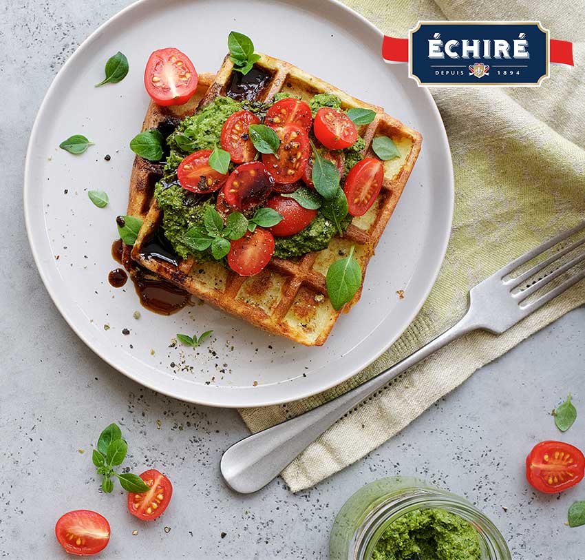 Savory waffles with pesto and Échiré milk excellence !