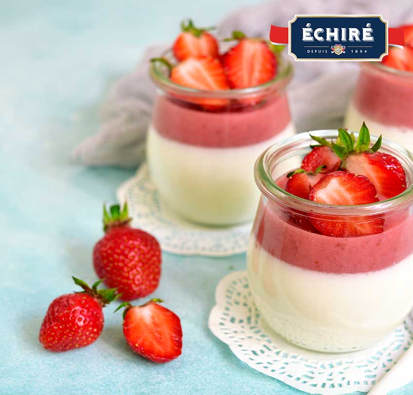 Panna cotta-with strawberries with Échiré cream
